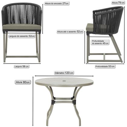 Imagem de Mesa com 6 Cadeiras de Jantar Roma 120cm e Noronha em Alumínio Fendi Corda Náutica Estofado 8 Trama Original