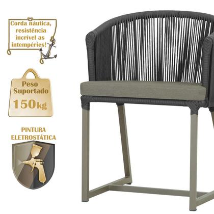 Imagem de Mesa com 6 Cadeiras de Jantar Roma 120cm e Noronha em Alumínio Fendi Corda Náutica Estofado 8 Trama Original