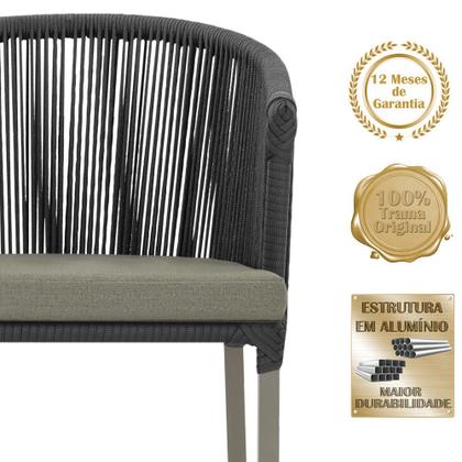 Imagem de Mesa com 6 Cadeiras de Jantar Roma 120cm e Noronha em Alumínio Fendi Corda Náutica Estofado 8 Trama Original