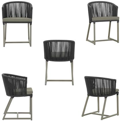 Imagem de Mesa com 6 Cadeiras de Jantar Roma 120cm e Noronha em Alumínio Fendi Corda Náutica Estofado 8 Trama Original