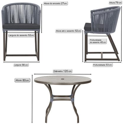 Imagem de Mesa com 6 Cadeiras de Jantar Roma 120cm e Noronha em Alumínio Marrom Corda Náutica Estofado 11 Trama Original