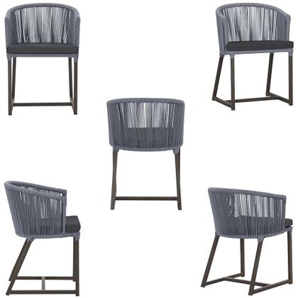 Imagem de Mesa com 6 Cadeiras de Jantar Roma 120cm e Noronha em Alumínio Marrom Corda Náutica Estofado 11 Trama Original