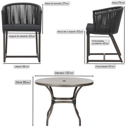 Imagem de Mesa com 6 Cadeiras de Jantar Roma 120cm e Noronha em Alumínio Marrom Corda Náutica Estofado 11 Trama Original