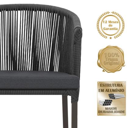 Imagem de Mesa com 6 Cadeiras de Jantar Roma 120cm e Noronha em Alumínio Marrom Corda Náutica Estofado 11 Trama Original