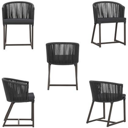 Imagem de Mesa com 6 Cadeiras de Jantar Roma 120cm e Noronha em Alumínio Marrom Corda Náutica Estofado 11 Trama Original