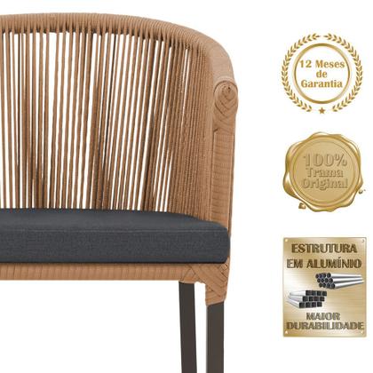Imagem de Mesa com 6 Cadeiras de Jantar Roma 120cm e Noronha em Alumínio Marrom Corda Náutica Estofado 11 Trama Original