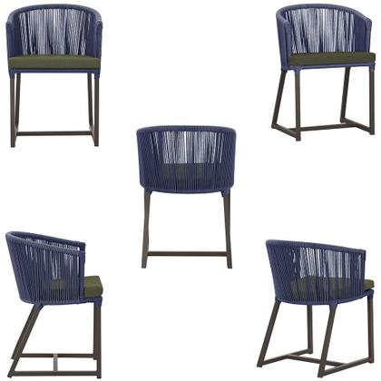 Imagem de Mesa com 6 Cadeiras de Jantar Roma 120cm e Noronha em Alumínio Marrom Corda Náutica Estofado 13 Trama Original