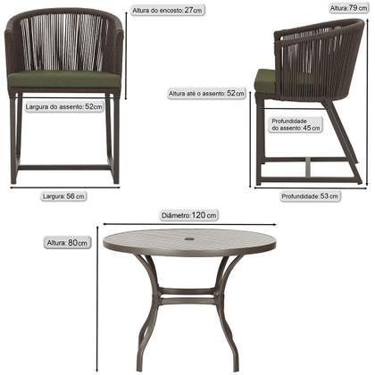 Imagem de Mesa com 6 Cadeiras de Jantar Roma 120cm e Noronha em Alumínio Marrom Corda Náutica Estofado 13 Trama Original