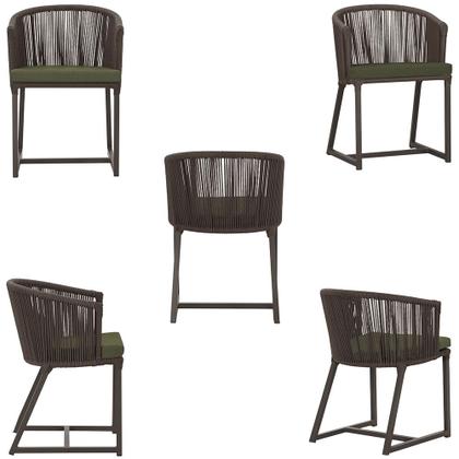 Imagem de Mesa com 6 Cadeiras de Jantar Roma 120cm e Noronha em Alumínio Marrom Corda Náutica Estofado 13 Trama Original