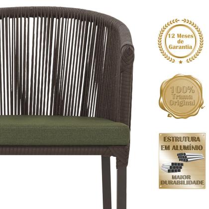 Imagem de Mesa com 6 Cadeiras de Jantar Roma 120cm e Noronha em Alumínio Marrom Corda Náutica Estofado 13 Trama Original