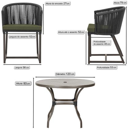 Imagem de Mesa com 6 Cadeiras de Jantar Roma 120cm e Noronha em Alumínio Marrom Corda Náutica Estofado 13 Trama Original