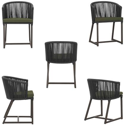 Imagem de Mesa com 6 Cadeiras de Jantar Roma 120cm e Noronha em Alumínio Marrom Corda Náutica Estofado 13 Trama Original