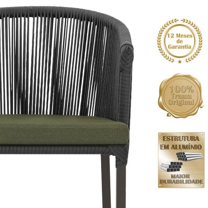 Imagem de Mesa com 6 Cadeiras de Jantar Roma 120cm e Noronha em Alumínio Marrom Corda Náutica Estofado 13 Trama Original