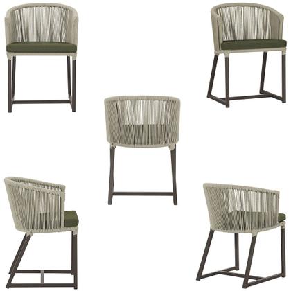 Imagem de Mesa com 6 Cadeiras de Jantar Roma 120cm e Noronha em Alumínio Marrom Corda Náutica Estofado 13 Trama Original