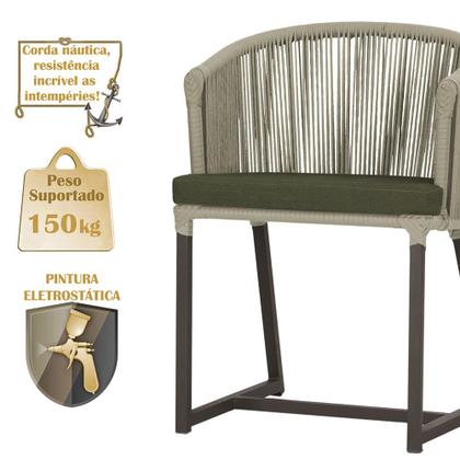 Imagem de Mesa com 6 Cadeiras de Jantar Roma 120cm e Noronha em Alumínio Marrom Corda Náutica Estofado 13 Trama Original