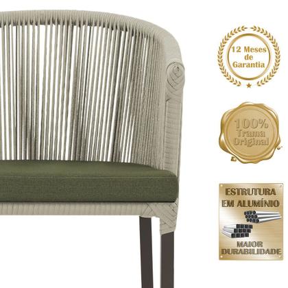 Imagem de Mesa com 6 Cadeiras de Jantar Roma 120cm e Noronha em Alumínio Marrom Corda Náutica Estofado 13 Trama Original