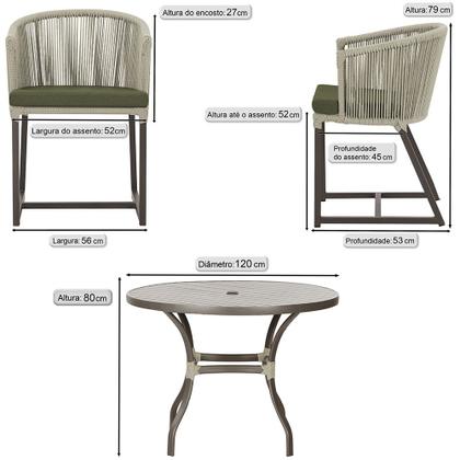 Imagem de Mesa com 6 Cadeiras de Jantar Roma 120cm e Noronha em Alumínio Marrom Corda Náutica Estofado 13 Trama Original
