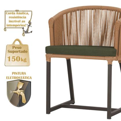 Imagem de Mesa com 6 Cadeiras de Jantar Roma 120cm e Noronha em Alumínio Marrom Corda Náutica Estofado 13 Trama Original