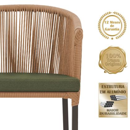 Imagem de Mesa com 6 Cadeiras de Jantar Roma 120cm e Noronha em Alumínio Marrom Corda Náutica Estofado 13 Trama Original