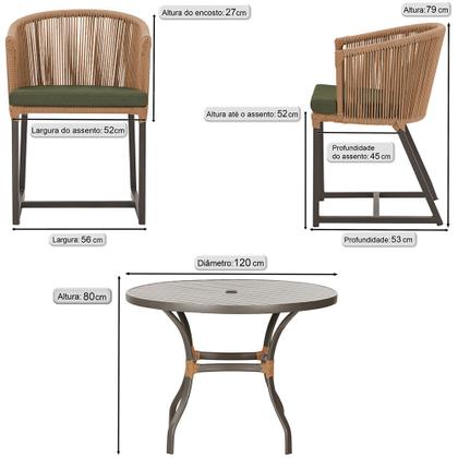 Imagem de Mesa com 6 Cadeiras de Jantar Roma 120cm e Noronha em Alumínio Marrom Corda Náutica Estofado 13 Trama Original
