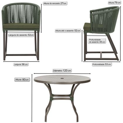 Imagem de Mesa com 6 Cadeiras de Jantar Roma 120cm e Noronha em Alumínio Marrom Corda Náutica Estofado 13 Trama Original