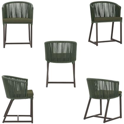 Imagem de Mesa com 6 Cadeiras de Jantar Roma 120cm e Noronha em Alumínio Marrom Corda Náutica Estofado 13 Trama Original