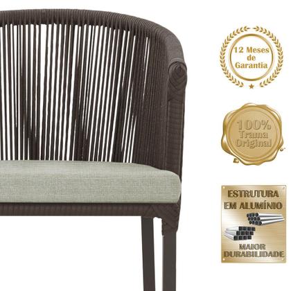 Imagem de Mesa com 6 Cadeiras de Jantar Roma 120cm e Noronha em Alumínio Marrom Corda Náutica Estofado 3 Trama Original