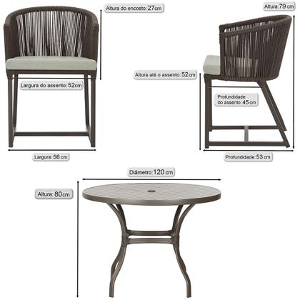 Imagem de Mesa com 6 Cadeiras de Jantar Roma 120cm e Noronha em Alumínio Marrom Corda Náutica Estofado 3 Trama Original