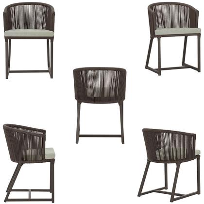 Imagem de Mesa com 6 Cadeiras de Jantar Roma 120cm e Noronha em Alumínio Marrom Corda Náutica Estofado 3 Trama Original