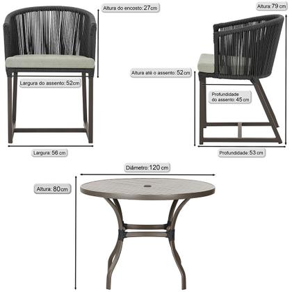 Imagem de Mesa com 6 Cadeiras de Jantar Roma 120cm e Noronha em Alumínio Marrom Corda Náutica Estofado 3 Trama Original