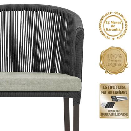 Imagem de Mesa com 6 Cadeiras de Jantar Roma 120cm e Noronha em Alumínio Marrom Corda Náutica Estofado 3 Trama Original