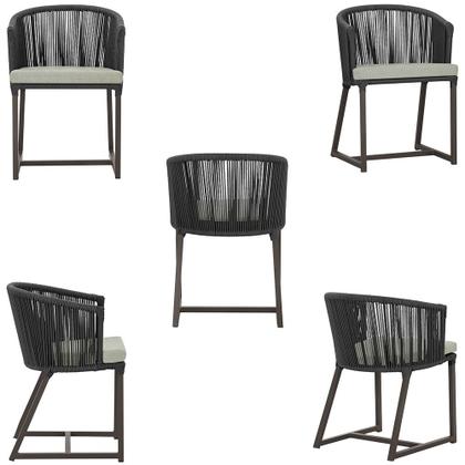 Imagem de Mesa com 6 Cadeiras de Jantar Roma 120cm e Noronha em Alumínio Marrom Corda Náutica Estofado 3 Trama Original