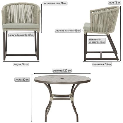 Imagem de Mesa com 6 Cadeiras de Jantar Roma 120cm e Noronha em Alumínio Marrom Corda Náutica Estofado 3 Trama Original