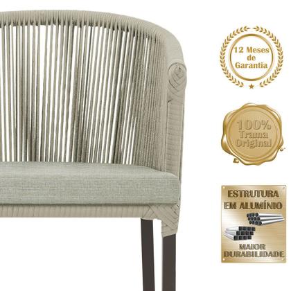 Imagem de Mesa com 6 Cadeiras de Jantar Roma 120cm e Noronha em Alumínio Marrom Corda Náutica Estofado 3 Trama Original