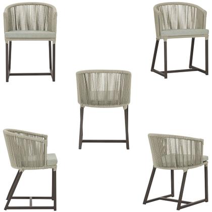 Imagem de Mesa com 6 Cadeiras de Jantar Roma 120cm e Noronha em Alumínio Marrom Corda Náutica Estofado 3 Trama Original