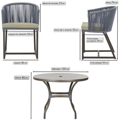 Imagem de Mesa com 6 Cadeiras de Jantar Roma 120cm e Noronha em Alumínio Marrom Corda Náutica Estofado 7 Trama Original