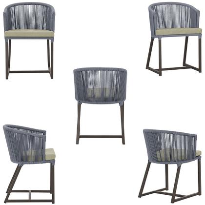 Imagem de Mesa com 6 Cadeiras de Jantar Roma 120cm e Noronha em Alumínio Marrom Corda Náutica Estofado 7 Trama Original