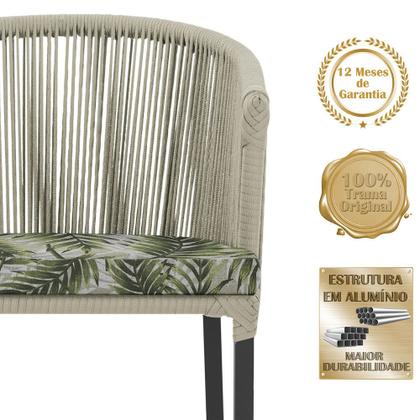 Imagem de Mesa com 6 Cadeiras de Jantar Roma 120cm e Noronha em Alumínio Preto Corda Náutica Estofado 5 Trama Original