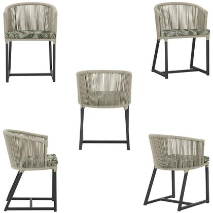 Imagem de Mesa com 6 Cadeiras de Jantar Roma 120cm e Noronha em Alumínio Preto Corda Náutica Estofado 5 Trama Original