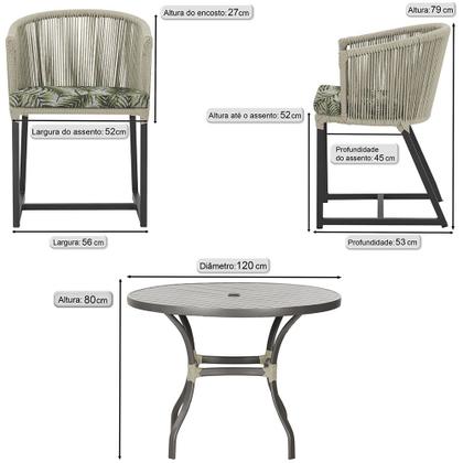 Imagem de Mesa com 6 Cadeiras de Jantar Roma 120cm e Noronha em Alumínio Preto Corda Náutica Estofado 5 Trama Original