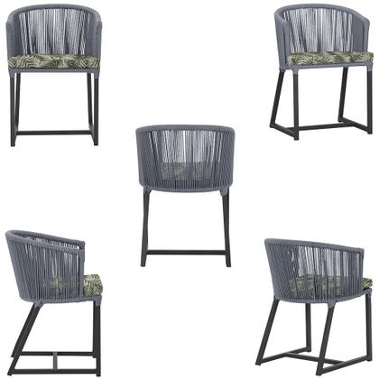 Imagem de Mesa com 6 Cadeiras de Jantar Roma 120cm e Noronha em Alumínio Preto Corda Náutica Estofado 5 Trama Original