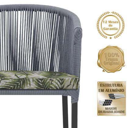 Imagem de Mesa com 6 Cadeiras de Jantar Roma 120cm e Noronha em Alumínio Preto Corda Náutica Estofado 5 Trama Original