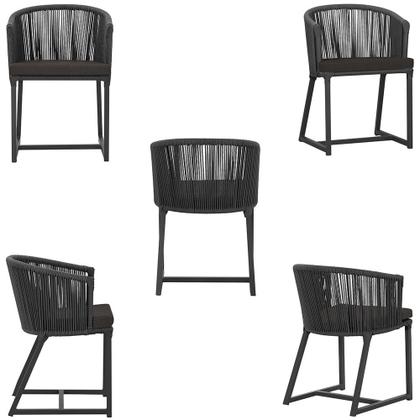 Imagem de Mesa com 6 Cadeiras de Jantar Roma 120cm e Noronha em Alumínio Preto Corda Náutica Estofado 9 Trama Original