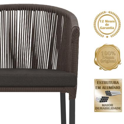 Imagem de Mesa com 6 Cadeiras de Jantar Roma 120cm e Noronha em Alumínio Preto Corda Náutica Estofado 9 Trama Original