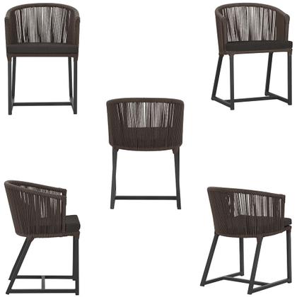 Imagem de Mesa com 6 Cadeiras de Jantar Roma 120cm e Noronha em Alumínio Preto Corda Náutica Estofado 9 Trama Original