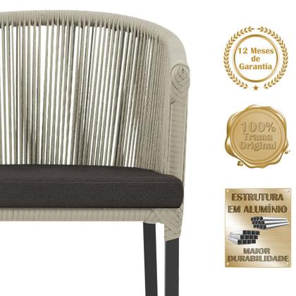 Imagem de Mesa com 6 Cadeiras de Jantar Roma 120cm e Noronha em Alumínio Preto Corda Náutica Estofado 9 Trama Original