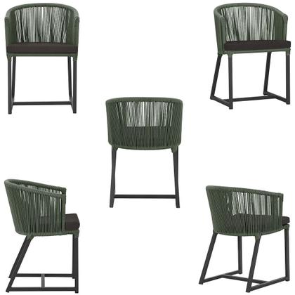 Imagem de Mesa com 6 Cadeiras de Jantar Roma 120cm e Noronha em Alumínio Preto Corda Náutica Estofado 9 Trama Original