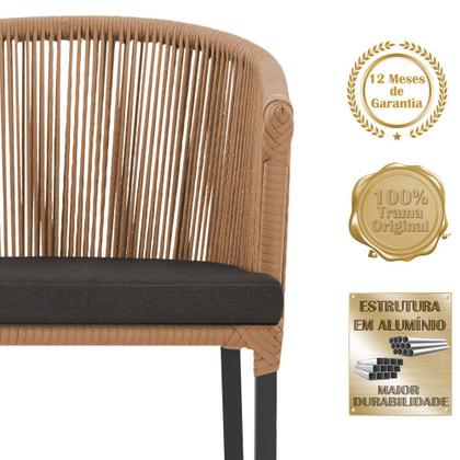 Imagem de Mesa com 6 Cadeiras de Jantar Roma 120cm e Noronha em Alumínio Preto Corda Náutica Estofado 9 Trama Original