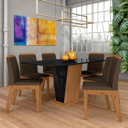 Imagem de Mesa Com 6 Cadeiras Qatar 1,60 Cin/preto/marrom - Móveis Arapongas