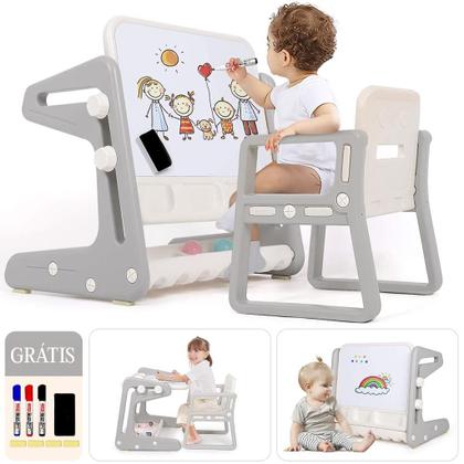 Imagem de Mesa com Cadeira Infantil Estudos e Desenho Regulável C180GY Cinza